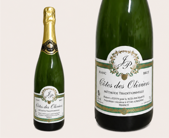 Bouteille de Cuvée des Oliviers brut blanc, méthode traditionnelle
